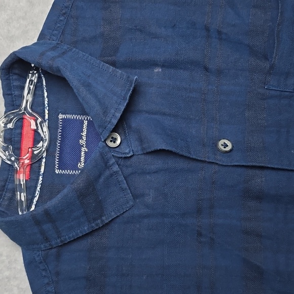 Tommy Bahama Mens Size M Linen Blend Striped Camp Shirt Coastal Fisherman Beach - Picture 1 of 8